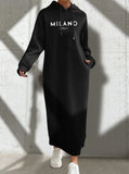 Letter Print Drawstring Hooded Dress for Women