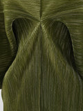 LANMREM Pleated Dress V Neck Batwing Stretch Dress