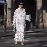 Bright White Dress| 3D Floral Embroidered