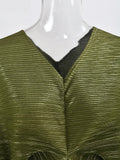 LANMREM Pleated Dress V Neck Batwing Stretch Dress