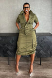 Streetwear Cargo Midi Dress with Pockets