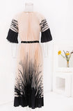 Ivory Contrast Print Pleated Midi Dress with Belt