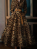Leopard Print A-line Lapel Collar Dress