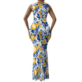 Lemon Floral Maxi Dress| Bodycon Summer Dress