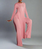 Long Sleeve High Slit Top & Straight Pants