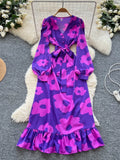 Bright Floral Vacation Dress| V Neck