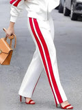 High Neck Zippered Loose Fit Jacket and High Waist Side-striped Pants (Sold Seperately)