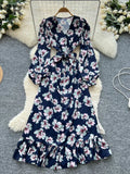 Bright Floral Vacation Dress| V Neck
