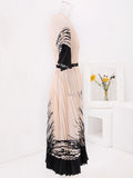 Ivory Contrast Print Pleated Midi Dress with Belt
