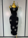 Diamonds Flower Black Long Bodycon Bandage Dress