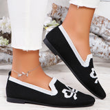Bow Design Embroidered Pointed Toe Flat
