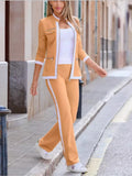 Elegant Two Piece Set - Slim Simple Zipper Top and Straight Sweatpants