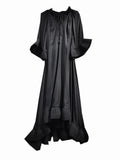 Elegant Lacey Pleated Dress with Flared Sleeves