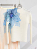 Flower Embellished Pleated Two-Piece Set for Women