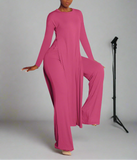 Long Sleeve High Slit Top & Straight Pants