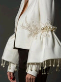 Vintage Pearl Embroidered Flared Jacket