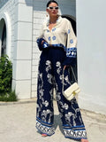 Printed Pants Sets Loose Long Sleeve Shirts Wide Leg Trousers