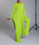 Long Sleeve High Slit Top & Straight Pants