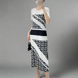 Bright Black & White Printed Stretch Dress