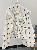 Ruffled Polka Dot Bow Tie Blouse