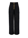 Spliced Button Two Piece Denim Set