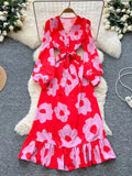 Bright Floral Vacation Dress| V Neck
