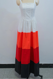 Color-blocked dress on a mannequin against a plain background