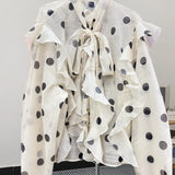 Ruffled Polka Dot Bow Tie Blouse