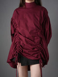 Drawstring Puffed Sleeve White Blouse