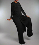 Long Sleeve High Slit Top & Straight Pants