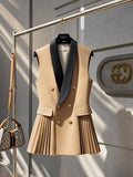 Pleated Double Breasted Sleeveless Vest
