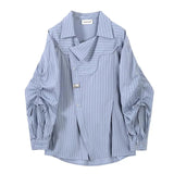 Blue Vertical Stripes Draw Sleeve Shirt