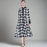 Bright Black/Green Midi Lapel Dress