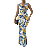 Lemon Floral Maxi Dress| Bodycon Summer Dress