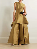 Asymmetrical Trumpet Wide Leg Pant Suit