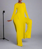 Long Sleeve High Slit Top & Straight Pants