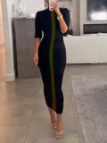 Center Striped Bodycon Midi Dress