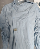 Blue Vertical Stripes Draw Sleeve Shirt