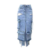 Light Blue Split Pocket Mini Denim Skirt