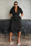 Streetwear Cargo Midi Dress with Pockets