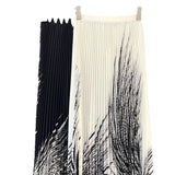 Artistic Top & Pleated Mid-Calf Skirt