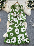 Bright Floral Vacation Dress| V Neck