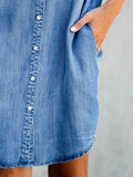 Casual Loose Fit Denim Shirt Dress with Pockets