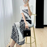 Bright Black & White Printed Stretch Dress