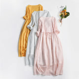 Elegant Cotton Linen Mid-Calf Dress