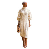 Bright High-Split Turtleneck Knit Dress