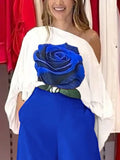 One-Shoulder Rose Flower Print Blouse