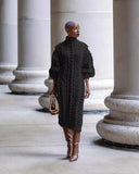 Bright High-Split Turtleneck Knit Dress