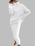 White Turtleneck Sweater Skirt Set 