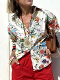 Women 2 Pieces Tracksuits Outfits Fiesta Satin Floral Print Button Down Shirts & Pocketed Wide Leg Pants Set